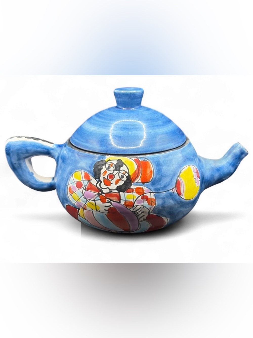 La Musa Handmade Painted Pottery Teapot Carnevale Vintage Mid Century Italy